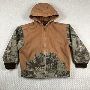 VTG Outdoor Habitat Youth Boys Camo Canvas Hooded Jacket Sz 7 Real Tree 70s/80s